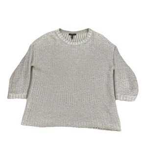 Eileen Fisher Open Knit Sweater Boxy Top Bone Organic Cotton/Linen Small